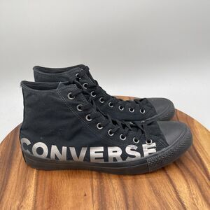 Converse Chuck Taylor All Star Hi Shoes Mens 12 Black Silver Spellout Sneakers